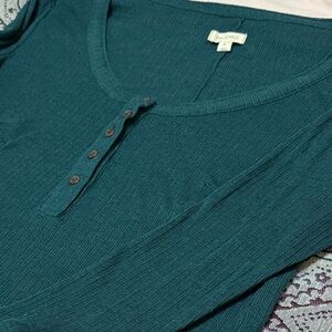 Pilcro Anthropologie Button-Up Knit Sheer Top in Green size M